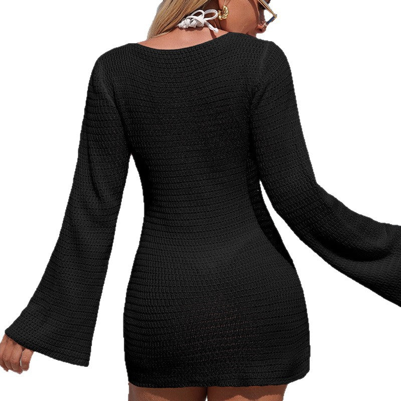 CYB dress Beach shell metal sheath long sleeve knitted beach dress