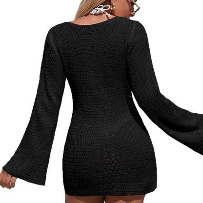 CYB dress Beach shell metal sheath long sleeve knitted beach dress