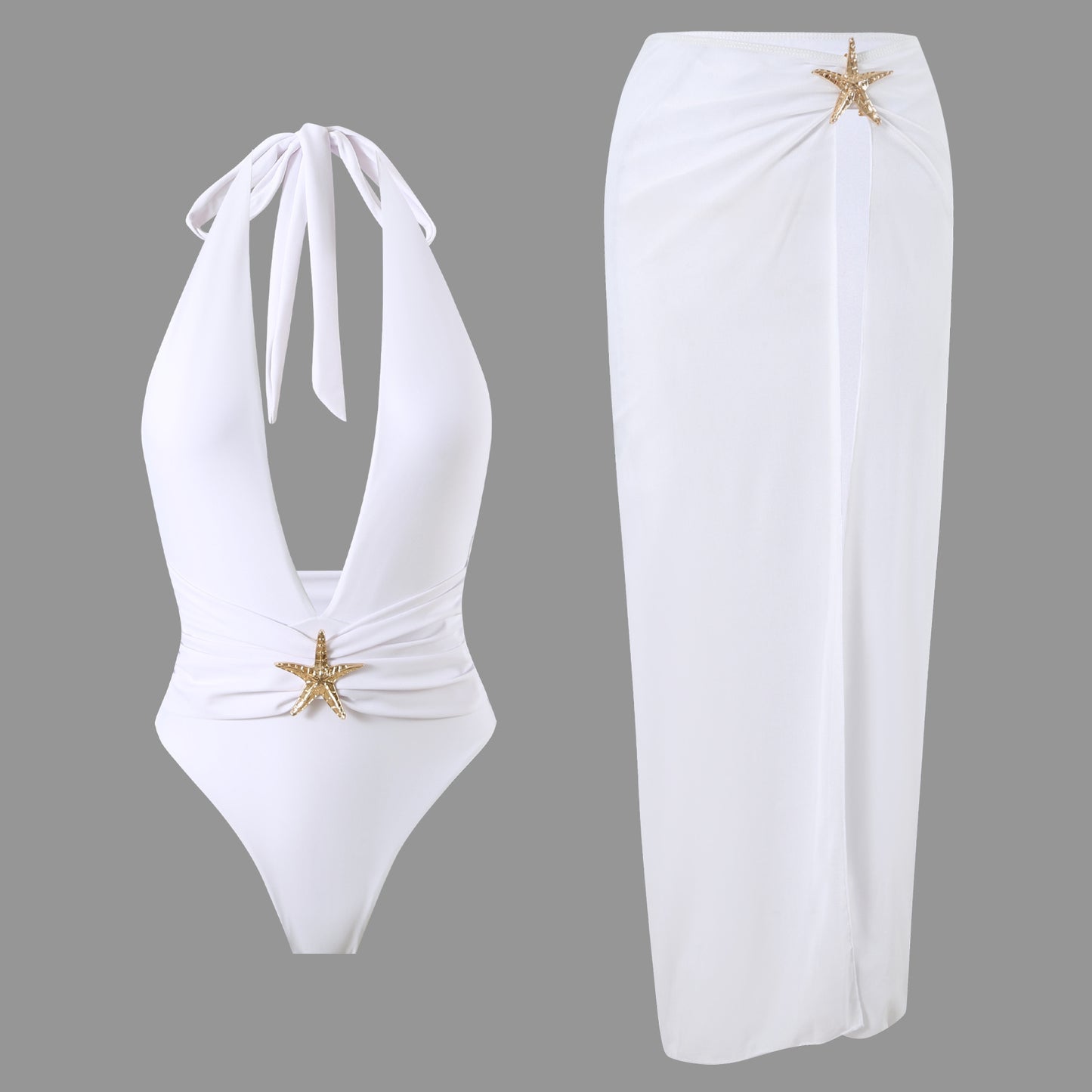 (4 days ready to ship) SY one-piece split dress mesh halter bikini