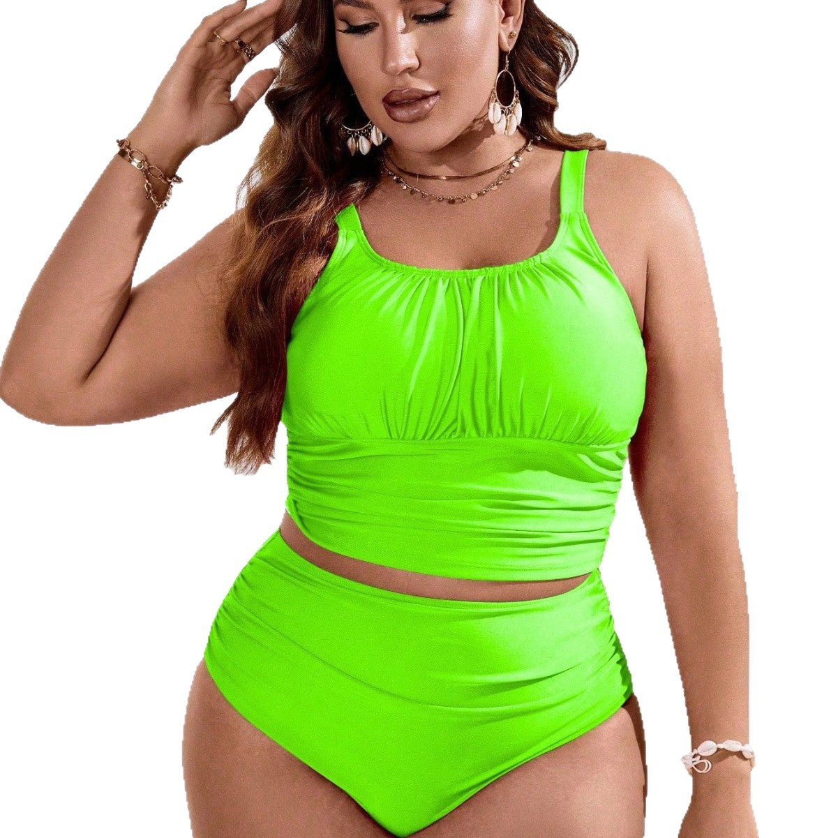 CL (L-4XL) plus size swimsuit split swimsuit high waist crimp thin bikini