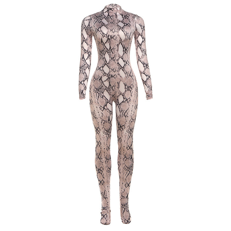 SXR fall winter fashion printed turtleneck long sleeve high waist jumpsuit