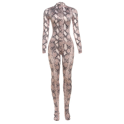 SXR fall winter fashion printed turtleneck long sleeve high waist jumpsuit