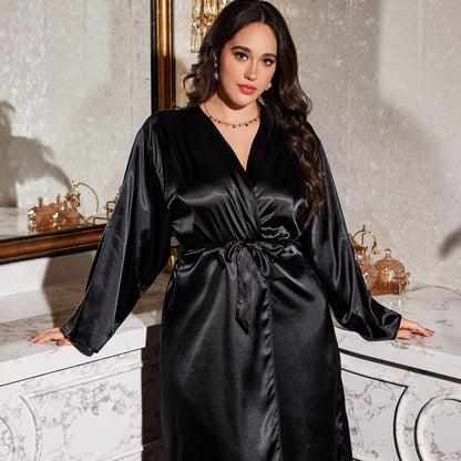 DNL spring printed bathrobe emulation silk nightgown