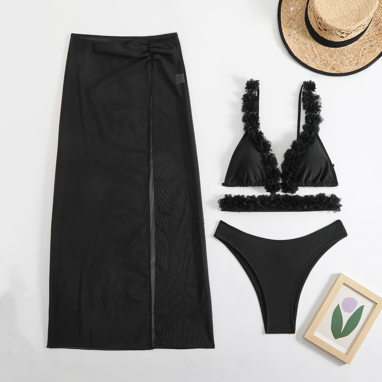 (4 days ready to ship) SY lace three-piece set mesh long dress bikini
