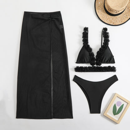 (4 days ready to ship) SY lace three-piece set mesh long dress bikini