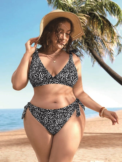 LF (L-4XL) women's split color printing swimsuit plus size