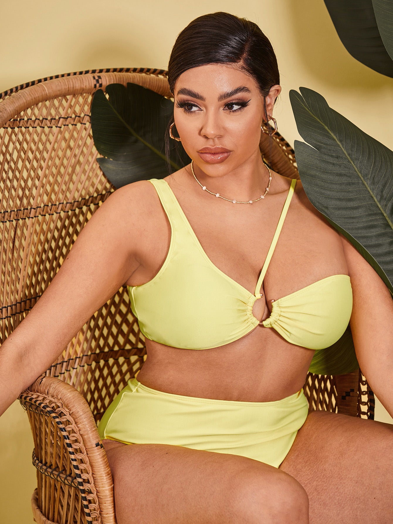 LF (L-4XL) swimsuit women's sexy split bikini solid color plus size plus-sized