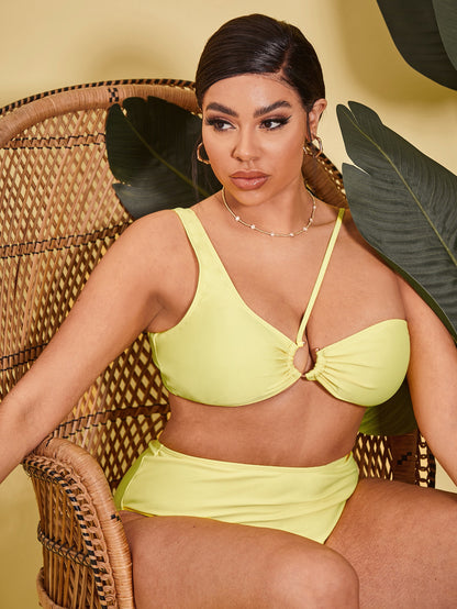 LF (L-4XL) swimsuit women's sexy split bikini solid color plus size plus-sized