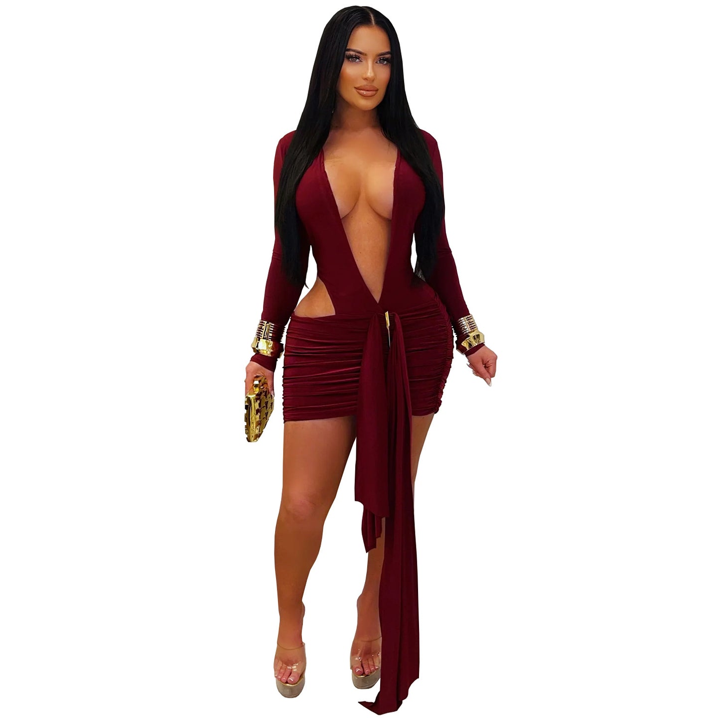 XYZ C7607 deep V ribbon dress skirt
