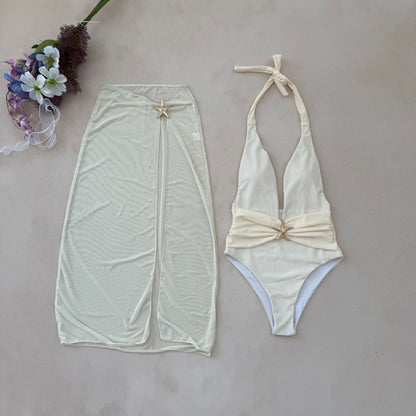 (4 days ready to ship) SY one-piece split dress mesh halter bikini