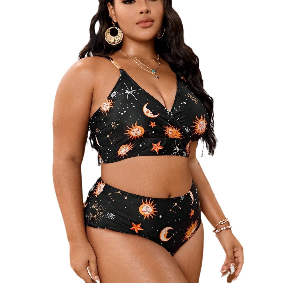 LF (L-4XL) bikini sexy suit split color printing plus size swimsuit