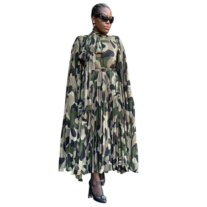 MYF (S-2XL) X20056 African camouflage loose pleated dress