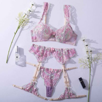 Underwear Garter embroidered mesh body shaping two-piece suits LS1407
