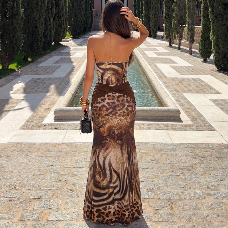 SXR K6S05008A spring halter sexy backless bodysuit long skirt suit