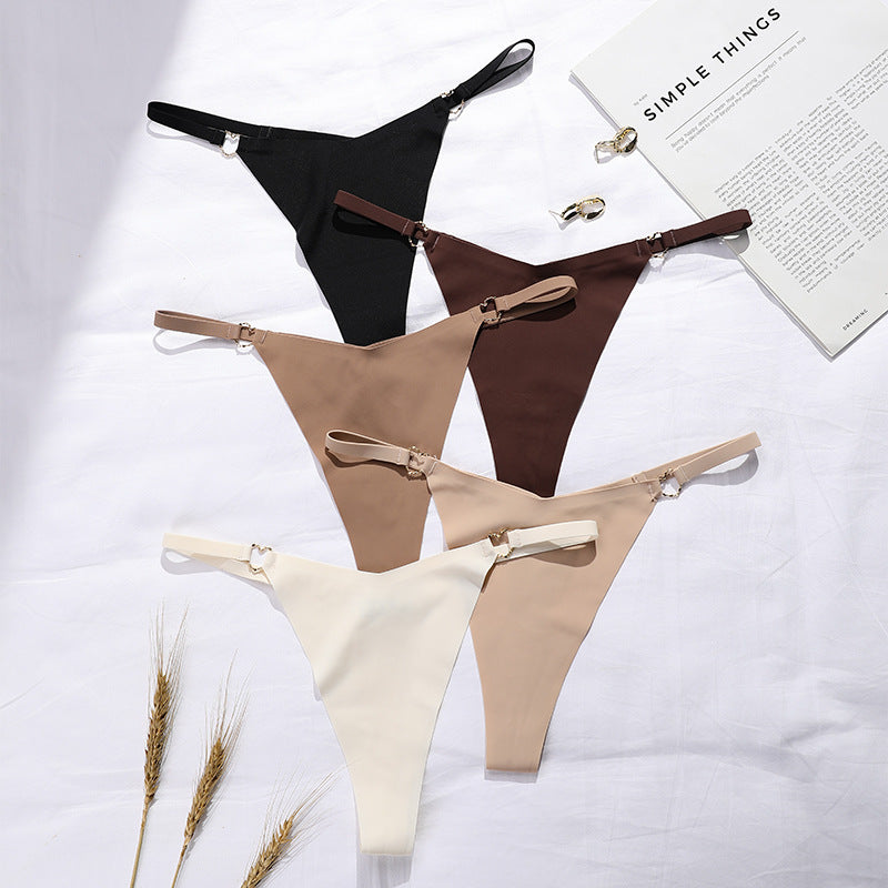 Thin belt low waist love ring seamless ice silk T-shaped Panties Plus size cotton crotch T-back