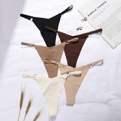 Thin belt low waist love ring seamless ice silk T-shaped Panties Plus size cotton crotch T-back