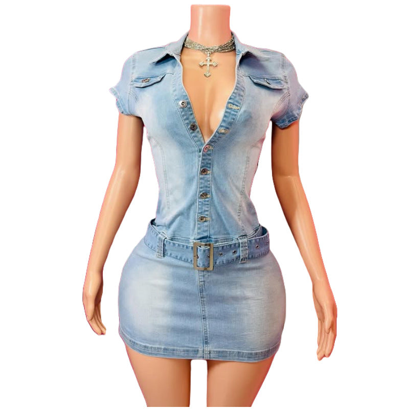 MZ (S-2XL) denim short sleeve MZ88635 slim stretch dress