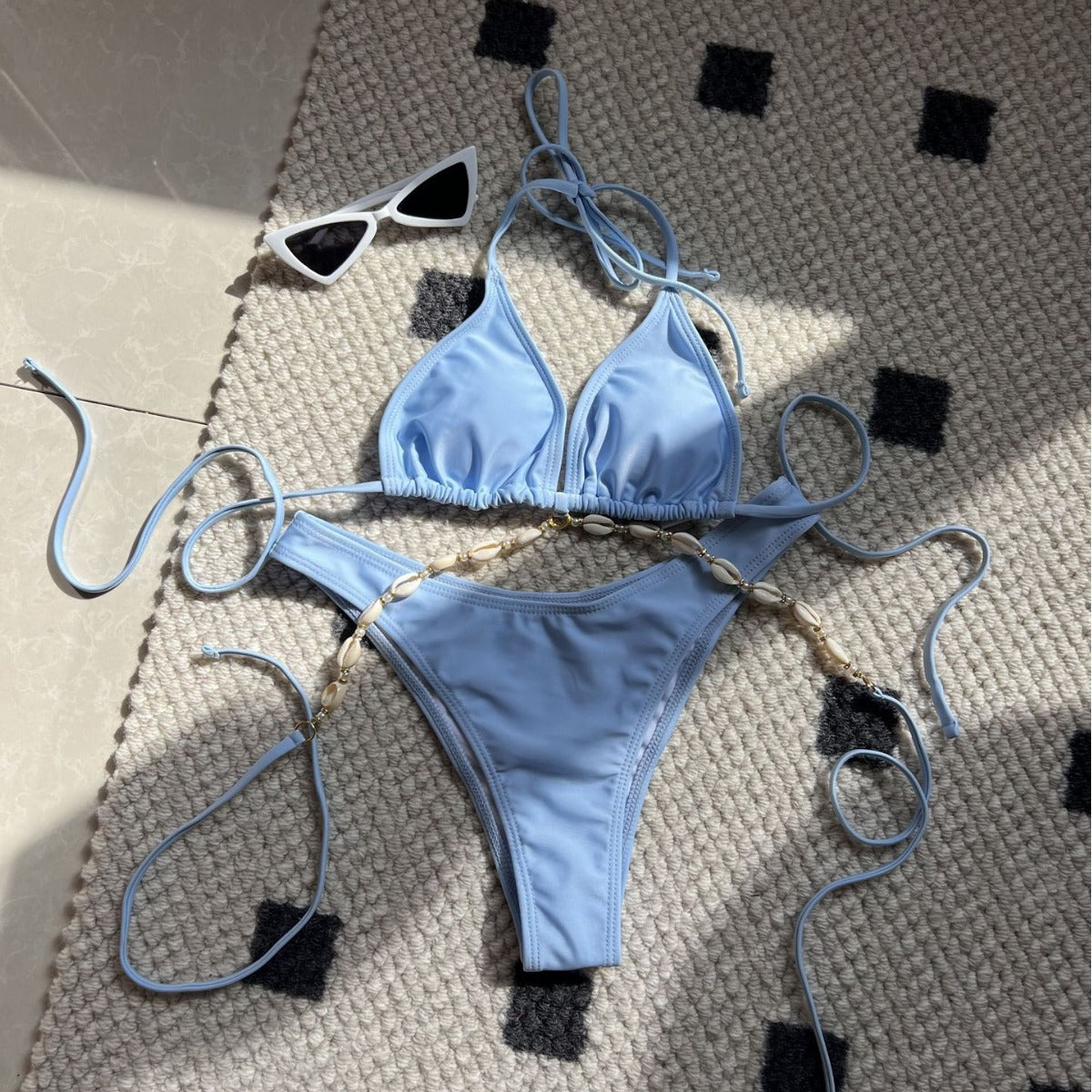 (4 days ready to ship) SY plain shell chain swimsuit bikini