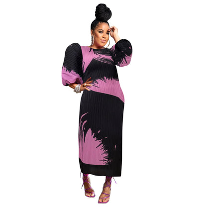 MYF pleated dress with lantern sleeves