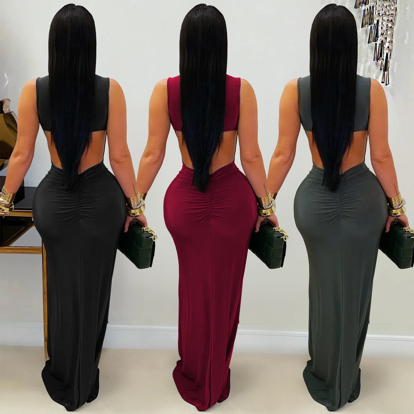 XYZ C7600 elegant slim fit backless dress
