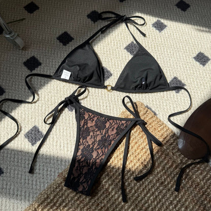(4 days ready to ship) SY lace triangle bikini strap halter three-point