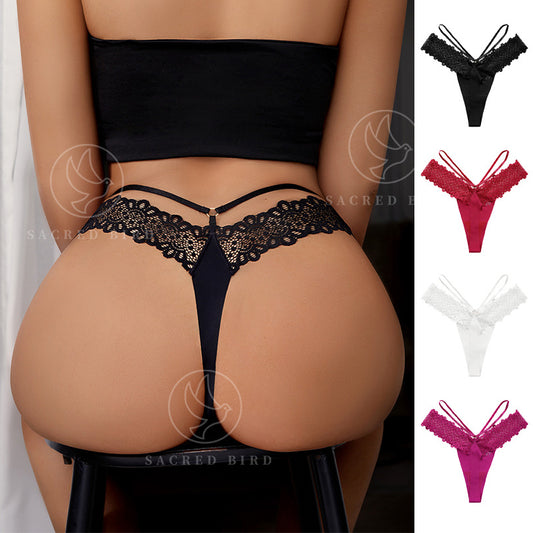 Lace stitching seamless Ice Silk quick-drying sports underwear thin strap T-shaped Panties Plus size T-back