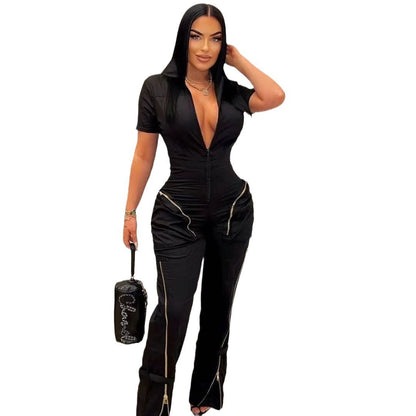 GY (S-2XL) K3172 summer zipper workwear with pocket jumpsuit