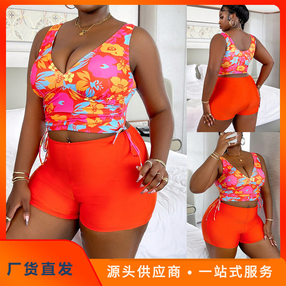 CL (L-4XL) plus size swimsuit printed split high waist bikini