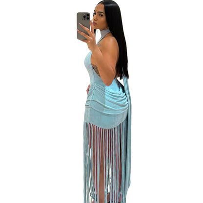 SXR K25D88894 spring flow Su design halter backless dress