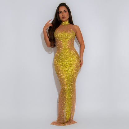 XYZ C7556 sheer mesh rhinestone slim dress
