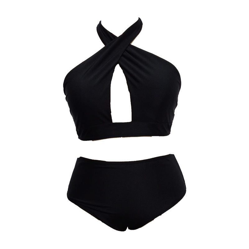 LF (L-4XL) 2026 plus size black split swimsuit