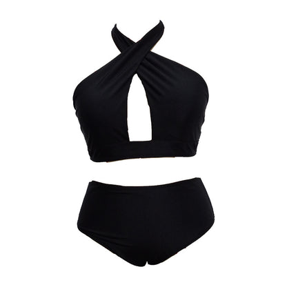 LF (L-4XL) 2026 plus size black split swimsuit