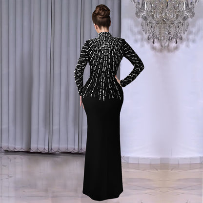 XYZ C7379 long sleeve beaded rhinestone arm covering dress