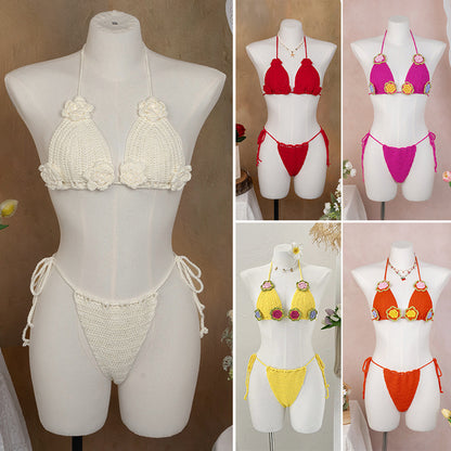 CYB hand crocheting woven three-dimensional flower bikini sun-proof set