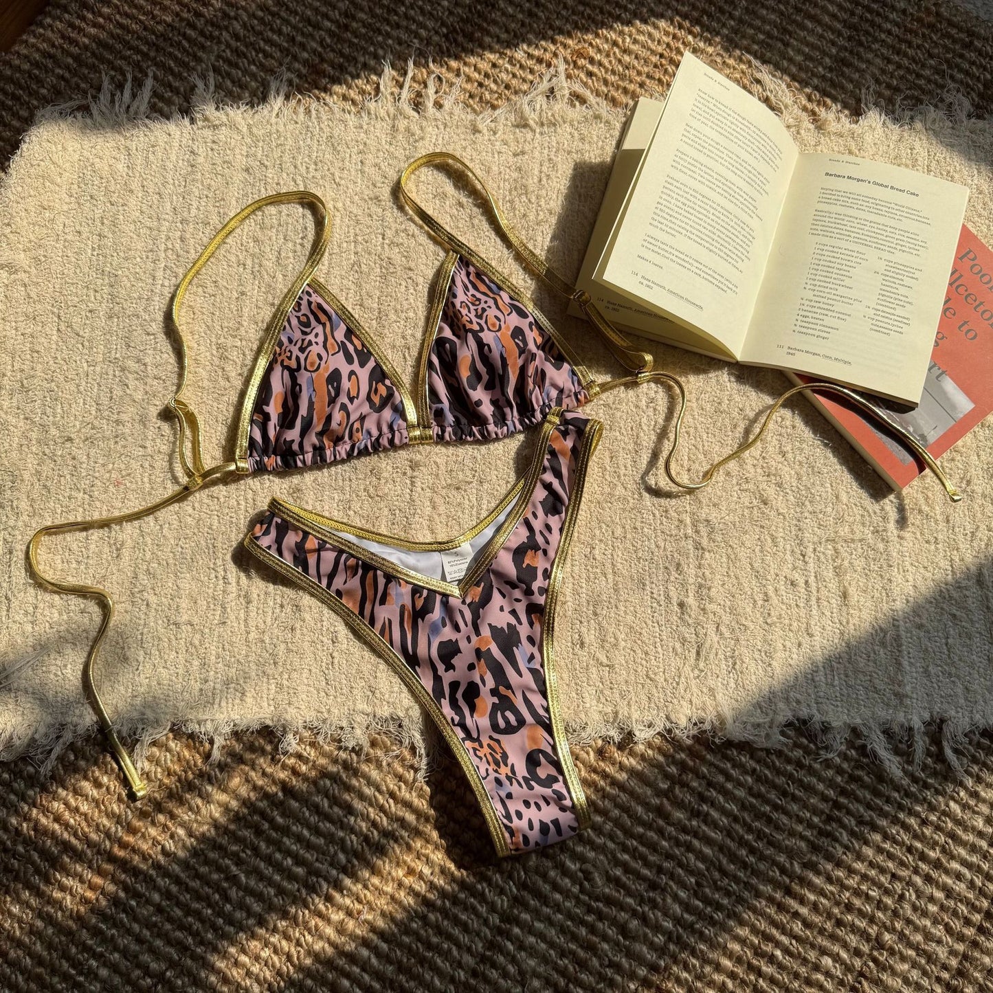 (4 days ready to ship) SY women's split leopard print triangle bandage swimsuit bikini