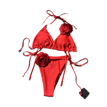 (4 days ready to ship) SY rose drawstring strap split bikini
