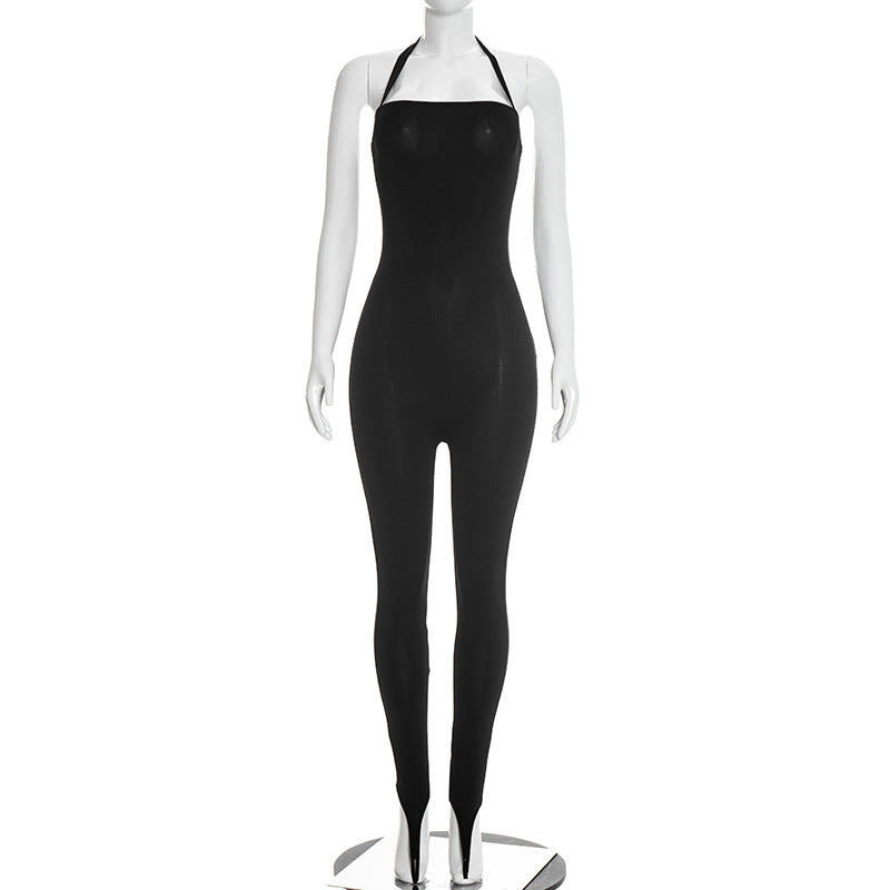 DZHT J25JP486 summer tight rope backless step-on jumpsuit