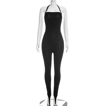 DZHT J25JP486 summer tight rope backless step-on jumpsuit