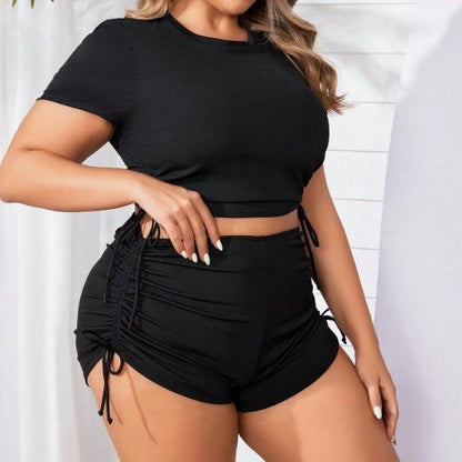 CL (L-4XL) drawstring rib fabric plus size swimsuit boxer bikini beach swimsuit