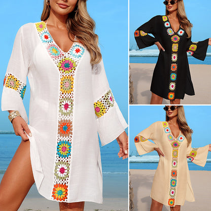 CYB Beach Cover-up mosaic flower Beach dress cloth flowers sun protective blouse