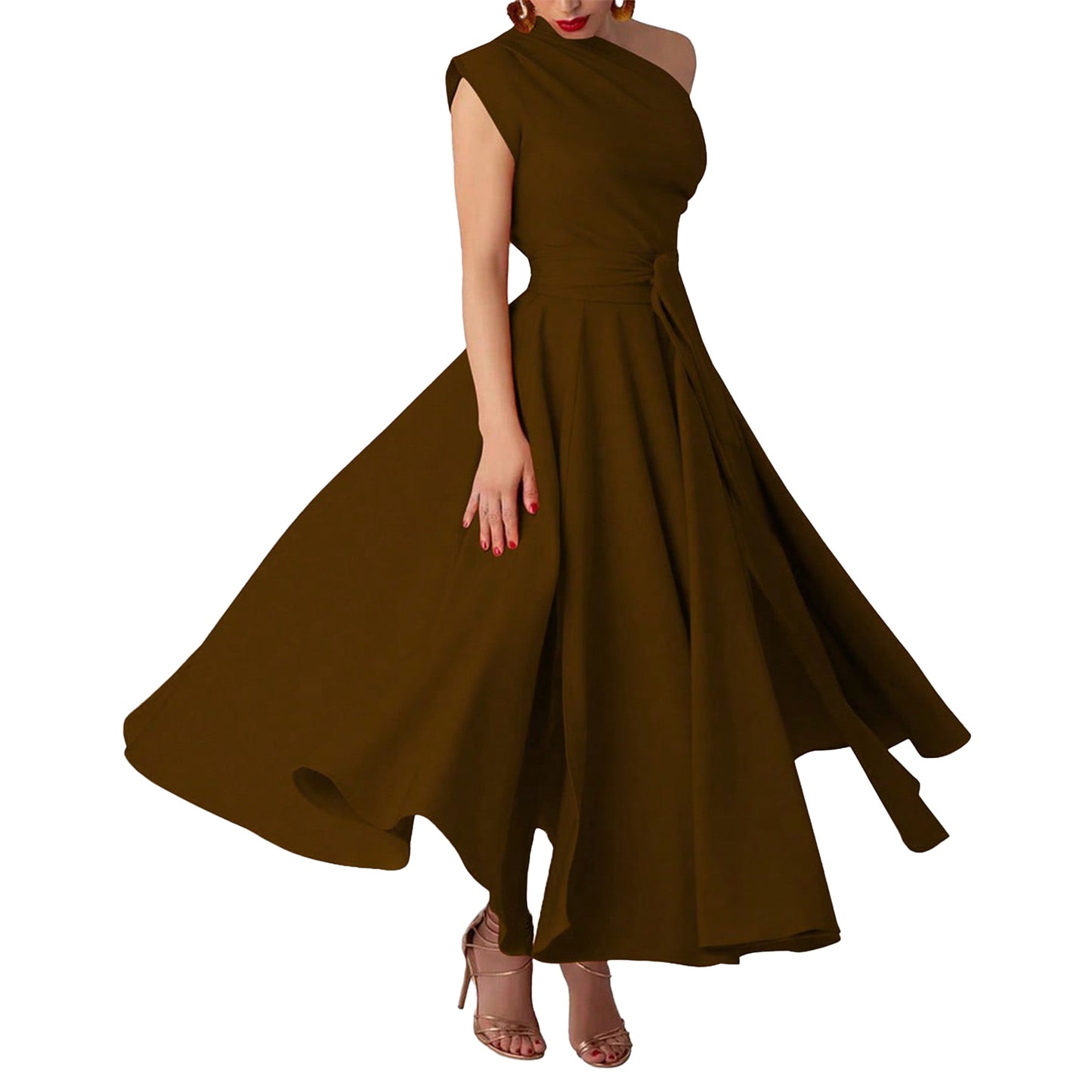 MYF (S-2XL) summer sleeveless diagonal collar waist-controlled large hem dress