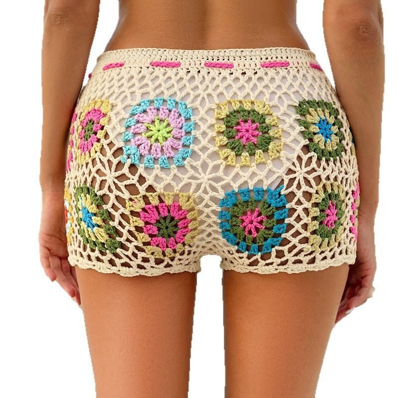 CYB beach crochet block stitching bikini half-length shorts