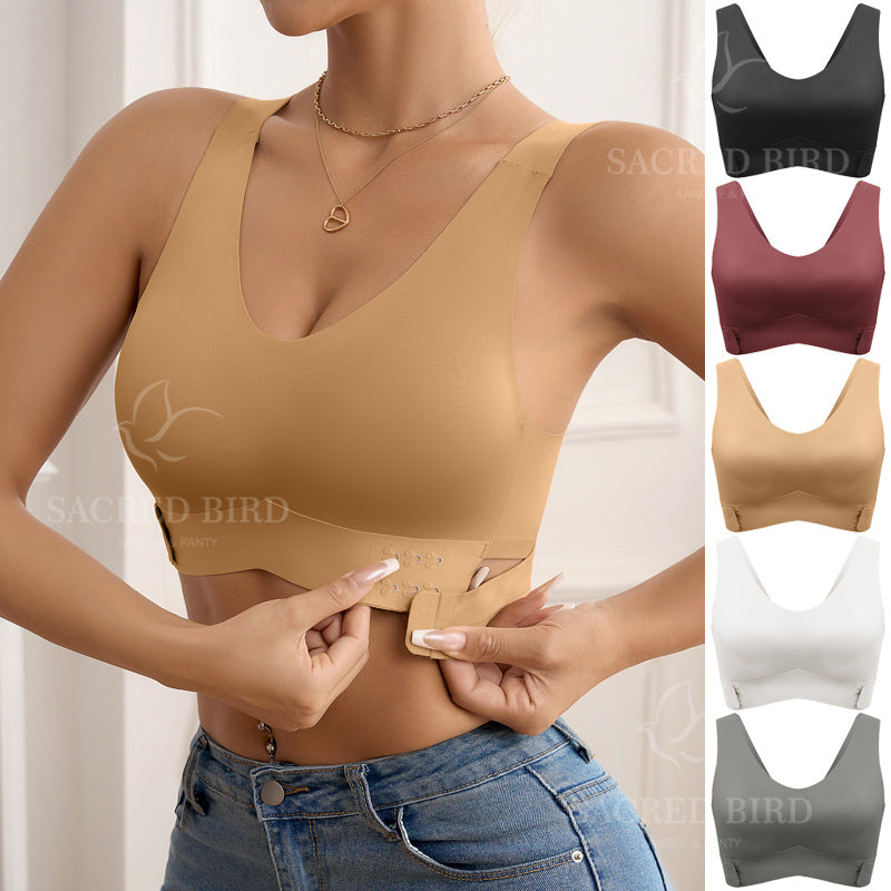 Side open buckle without steel ring side drawing gathering bra seamless thin breathable workout exercise underwear