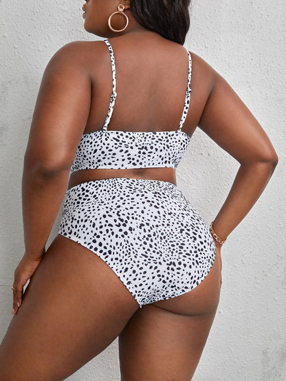 LF (L-4XL) women's split color printing swimsuit plus size