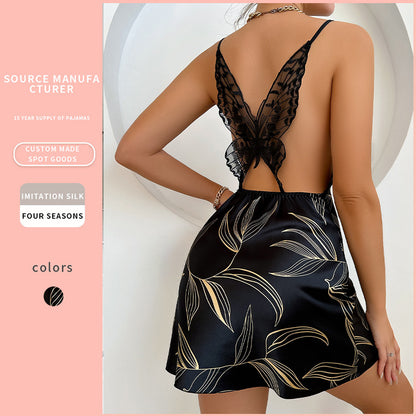 DNL backless nightdress sleeveless short V-neck cross slip dress artificial silk dress