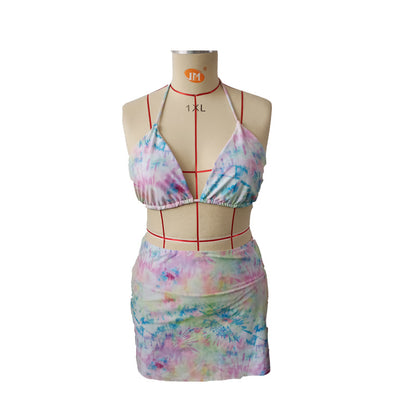 LF (L-4XL) 2026 swimsuit female split triangle plus size printed three-piece set