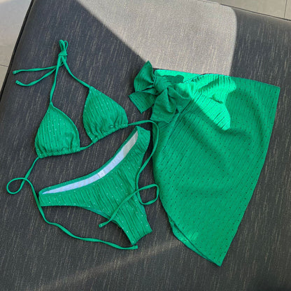 (4 days ready to ship) SY swimsuit three-piece backless drawstring strap bikini three-piece set