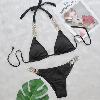 Bikini plain women's split strap luxury diamond sexy metal chain accessories