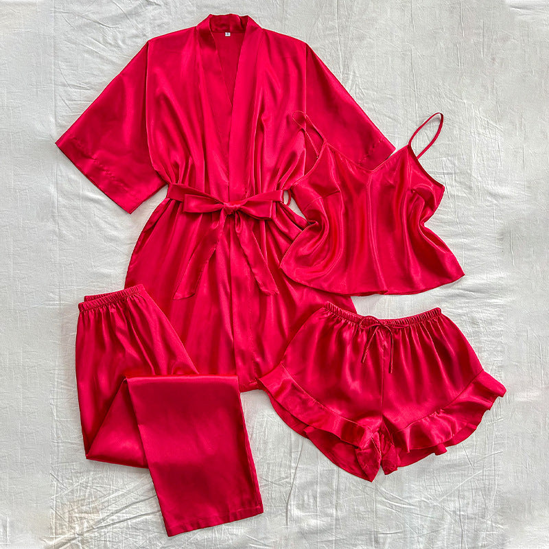 DNL artificial silk suit comfortable four-piece pajamas