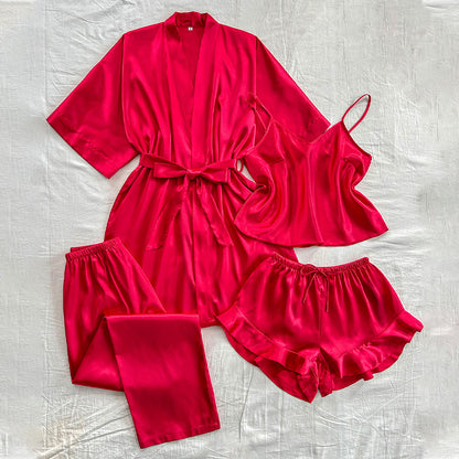 DNL artificial silk suit comfortable four-piece pajamas